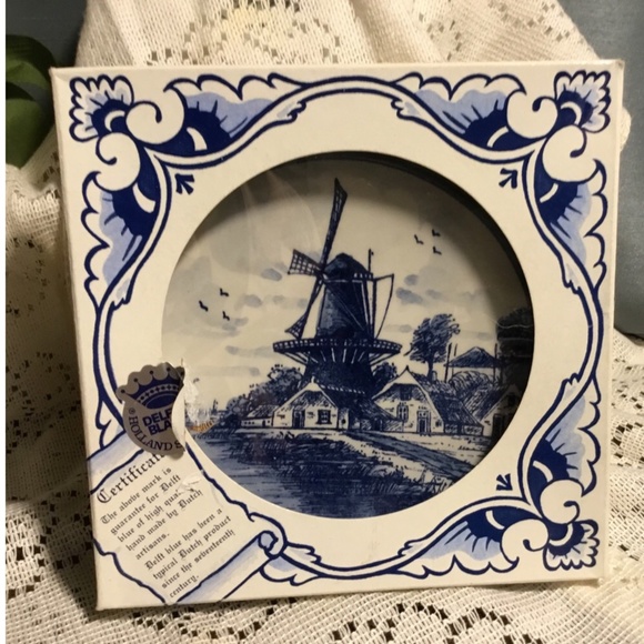 🇳🇱Vintage Delft Blue Hand Painted 3” Wall Plate Detailed Windmill Scene - Picture 5 of 5